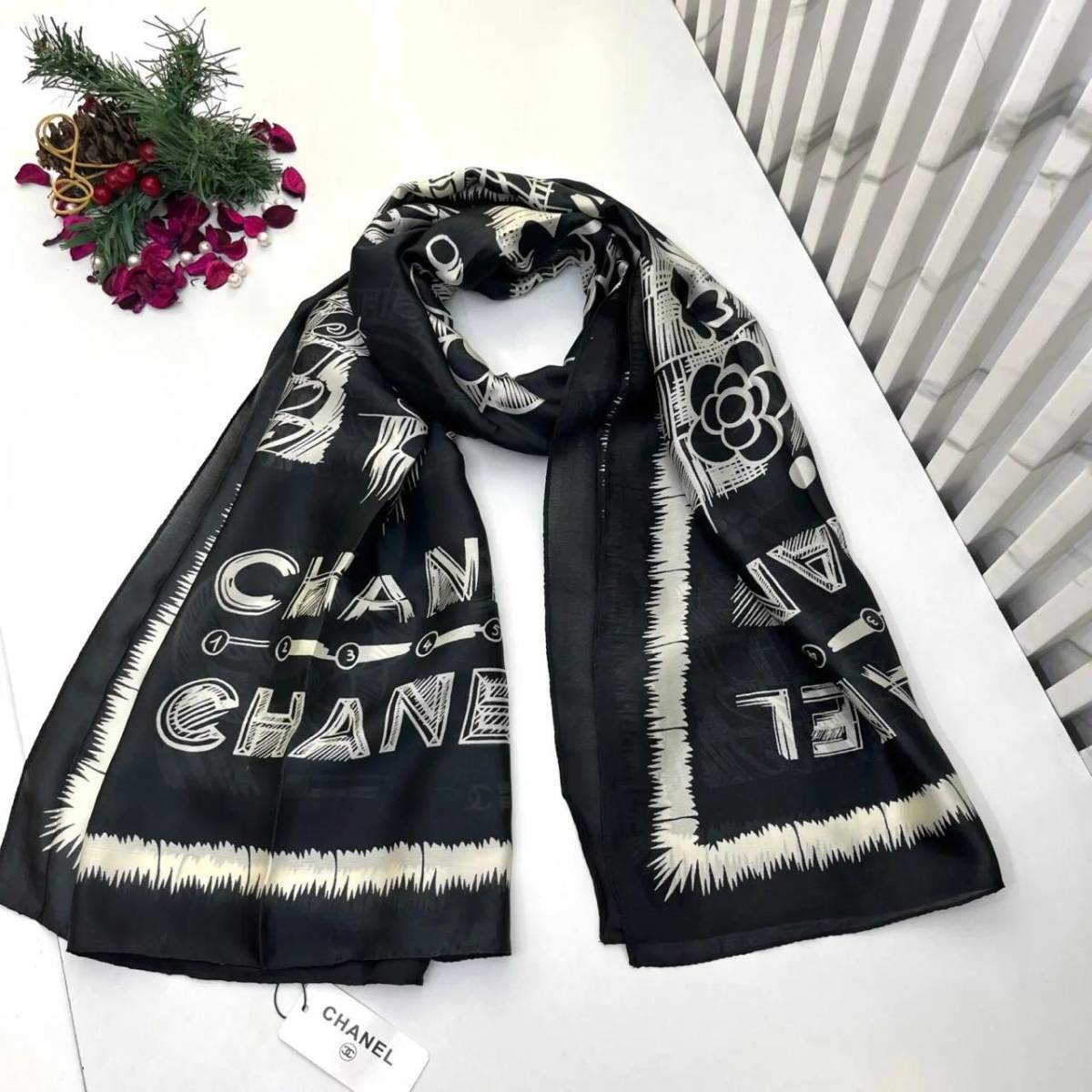 Chanel Designer Black Silk Stole-0