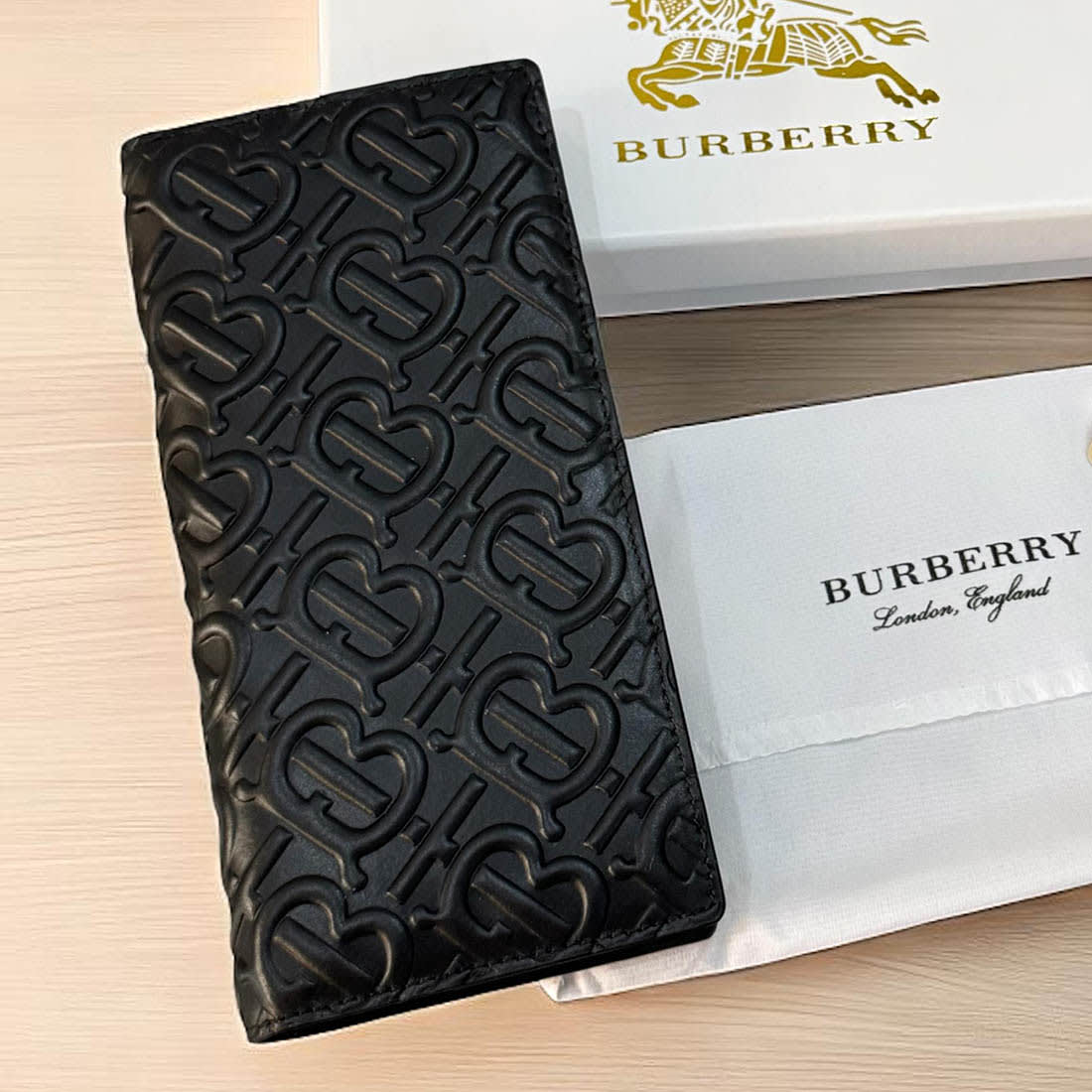 Burberry Black Leather Bifold Long Wallet-1