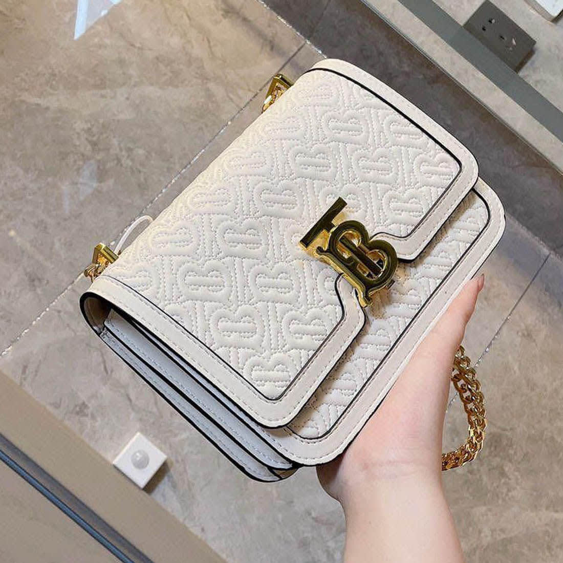 Burberry TB Monogram Quilted White Shoulder Bag-0