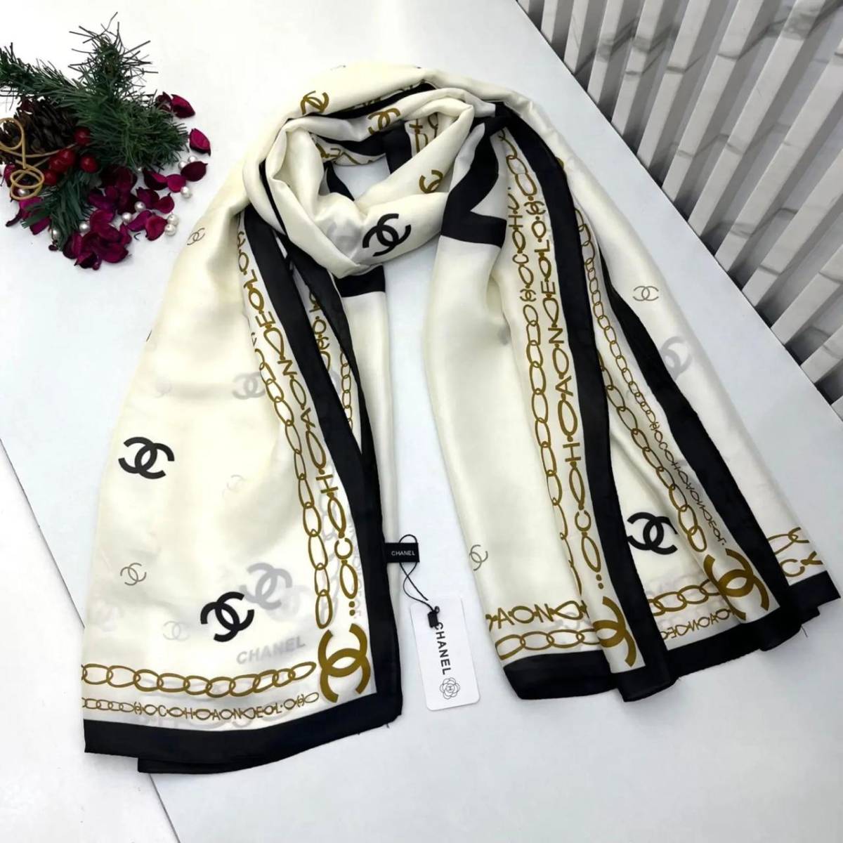 Chanel Premium Quality White Silk Stole-0
