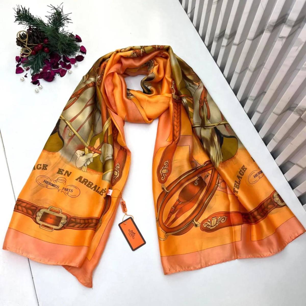 Hermes Premium Quality Orange Silk Stole-0