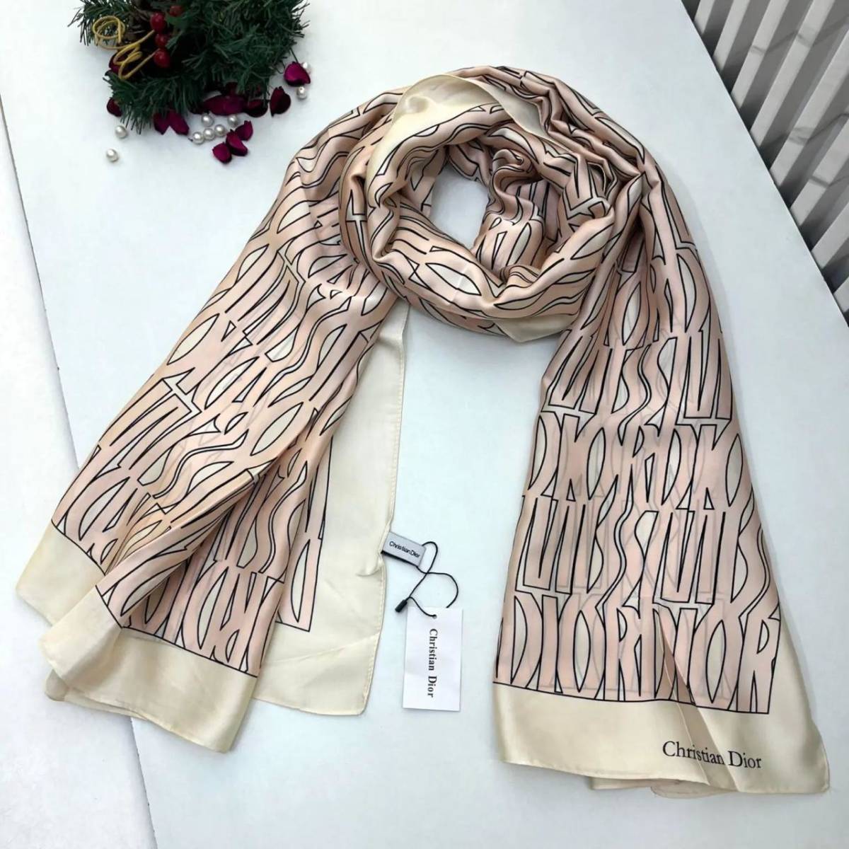 Dior Premium Quality Cream Silk Stole-0