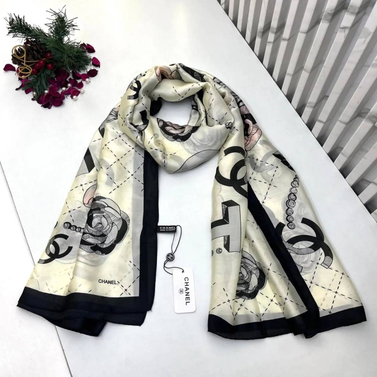 Chanel Premium Quality White Silk Stole-0