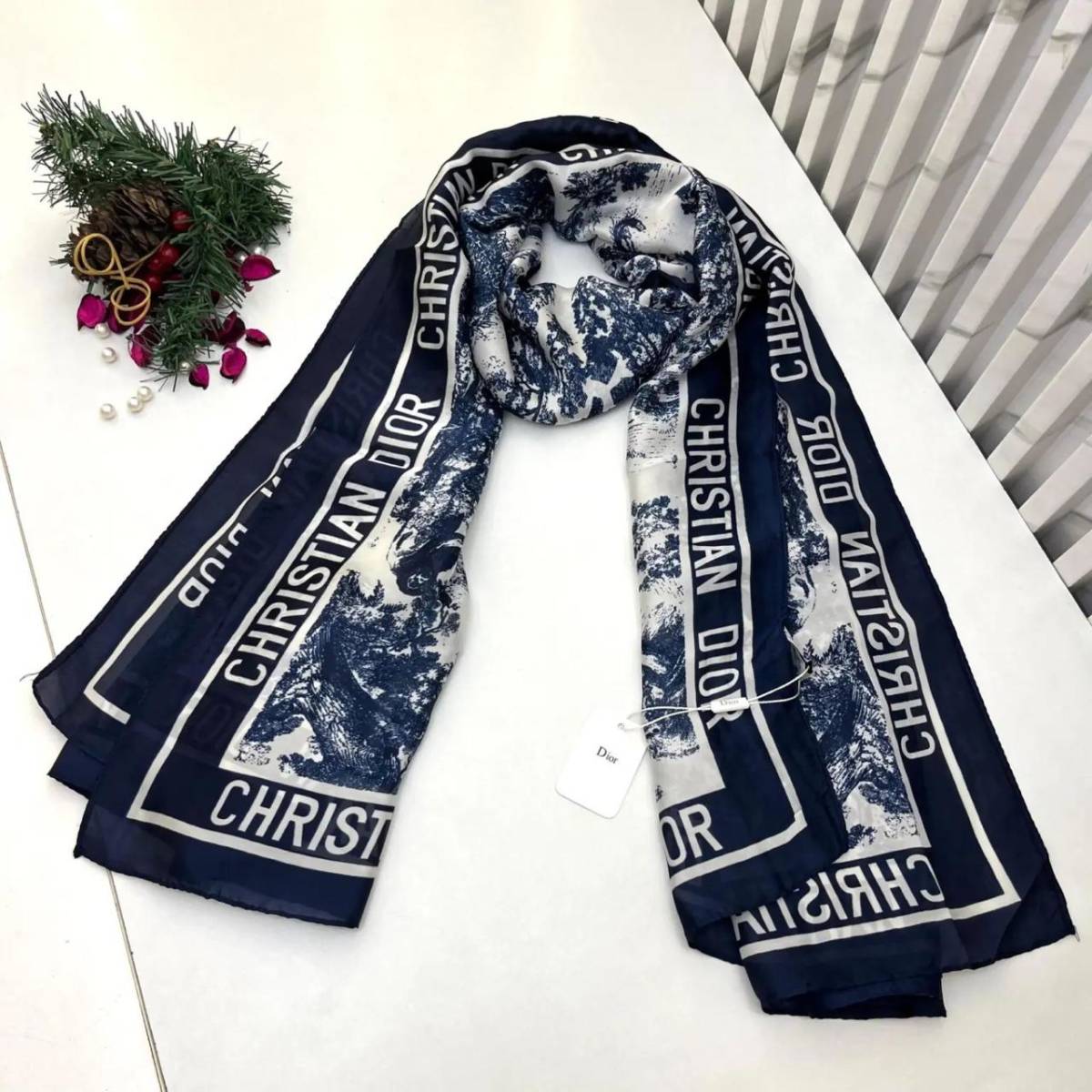 Dior Premium Quality Blue Silk Stole-0