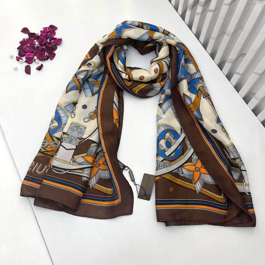 Louis Vuitton Premium Quality Brown & Blue Silk Stole-0