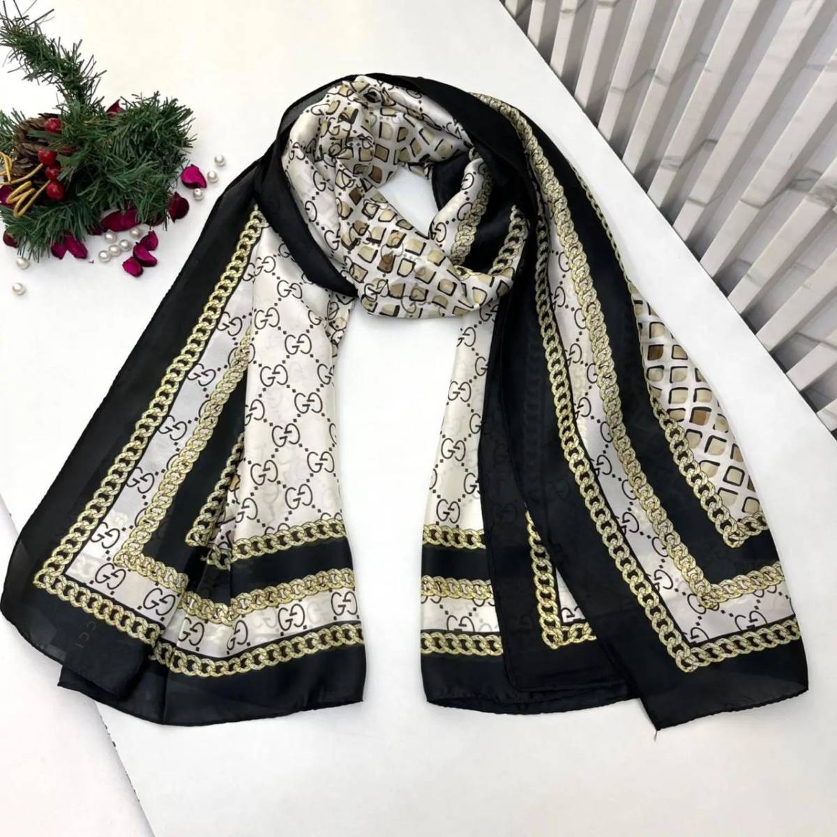 Gucci Designer Black Silk Stole-0