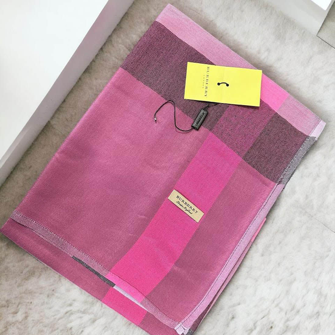 Burberry Pink & Purple Check Cashmere Scarf-3