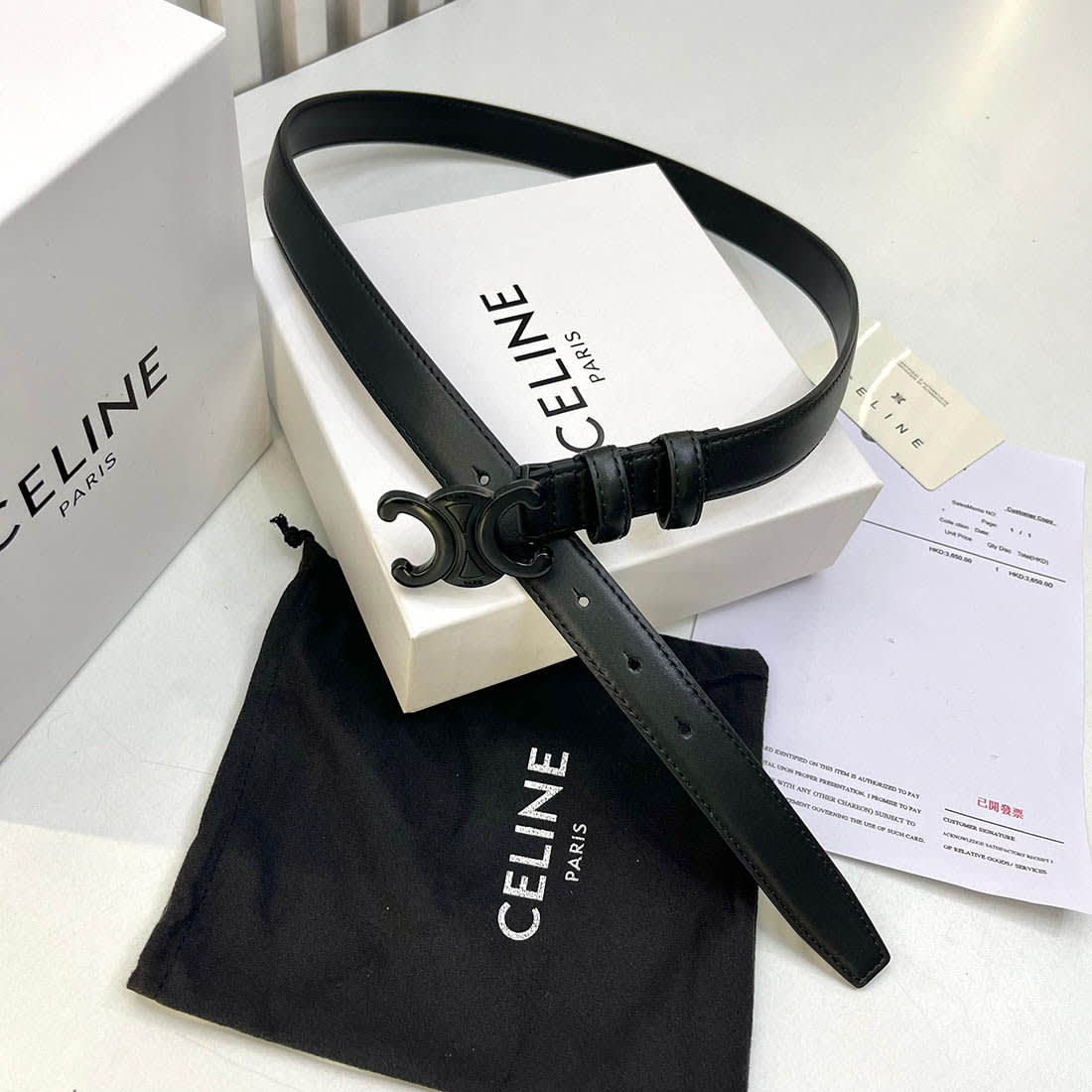 Celine Triomphe Black Leather Belt-0