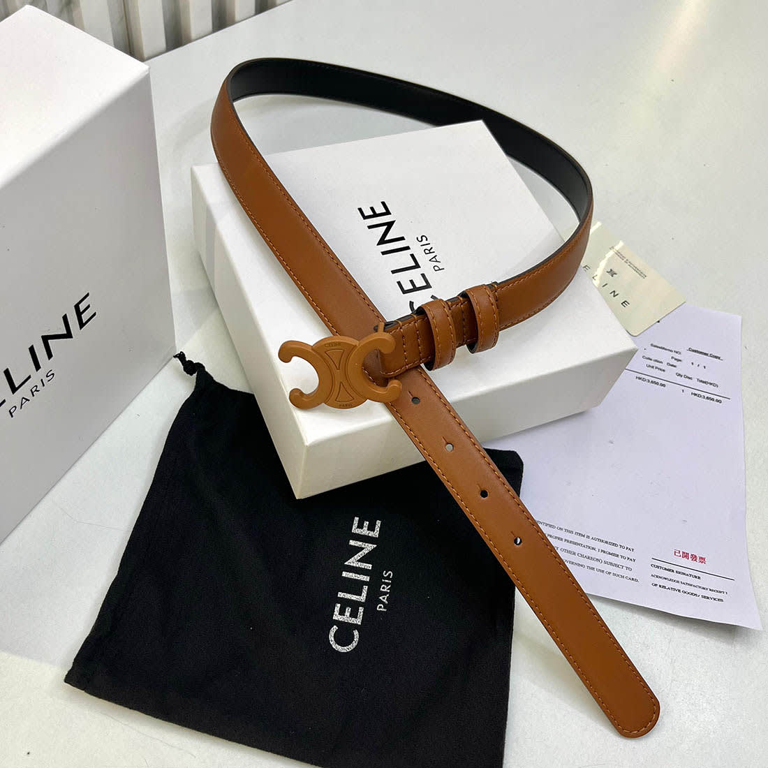Celine Triomphe Brown Leather Belt-0