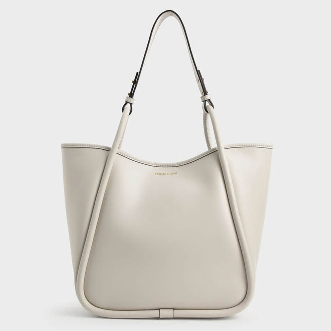 Charles & Keith Lyla Tubular Small Cream Tote Bag-0