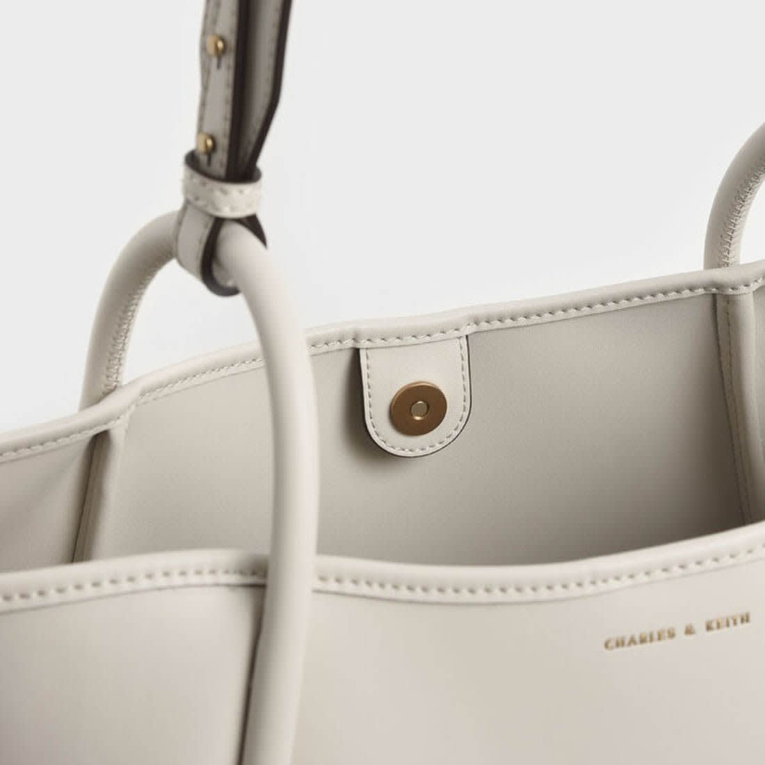 Charles & Keith Lyla Tubular Small Cream Tote Bag-3