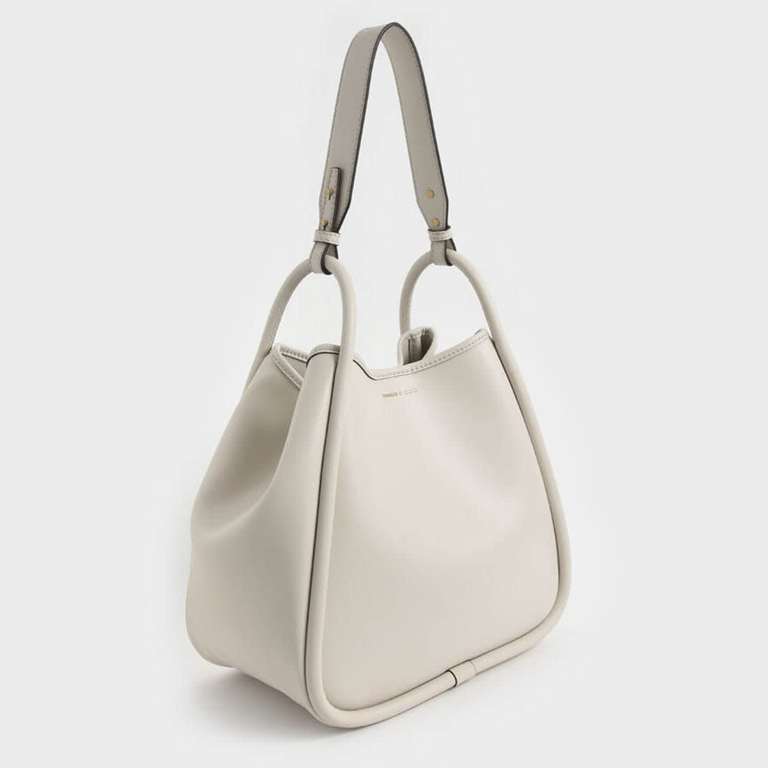 Charles & Keith Lyla Tubular Small Cream Tote Bag-1