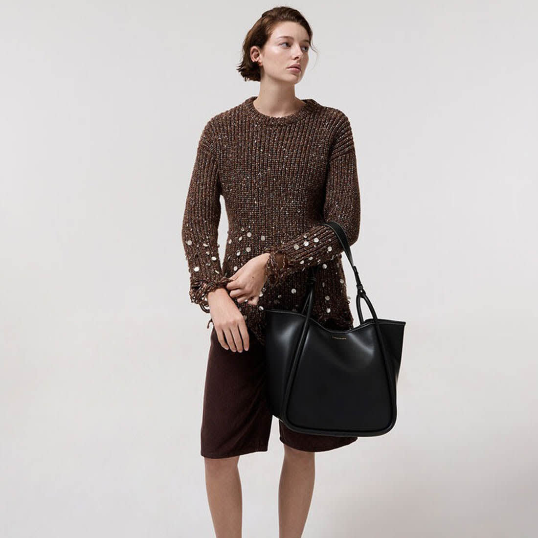 Charles & Keith Lyla Tubular Small Black Tote Bag-4