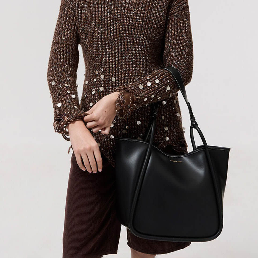 Charles & Keith Lyla Tubular Small Black Tote Bag-1