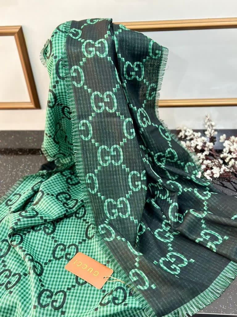 Gucci GG Monogram Logo Green Silk Stole-1