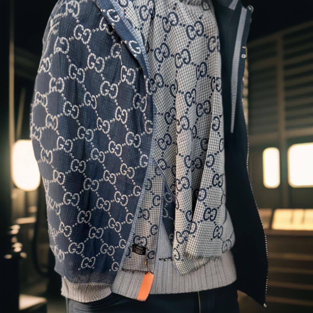 Gucci GG Monogram Logo Blue Silk Stole-1