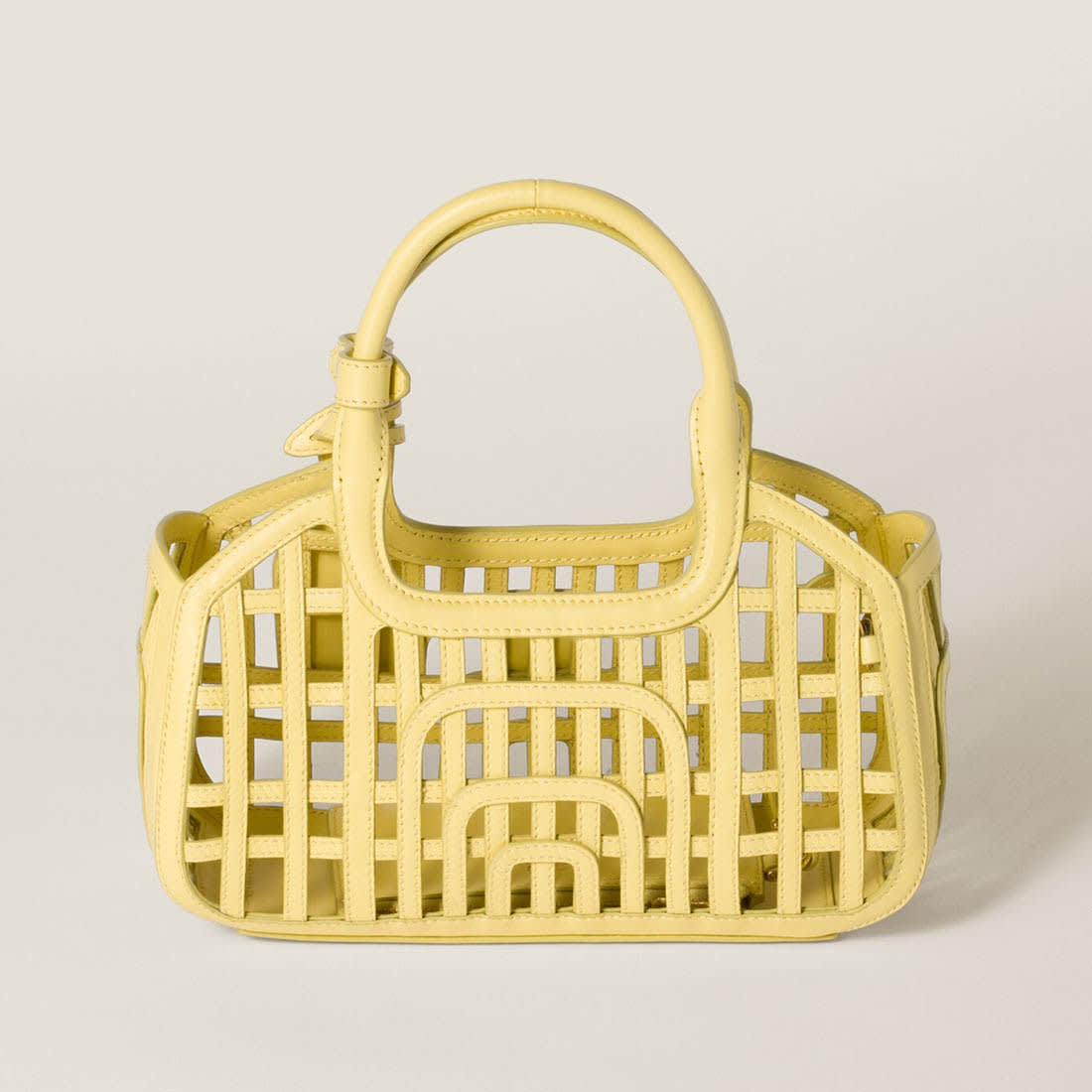 Miu Miu Leather Trimmed Large Yellow Bucket Bag-1