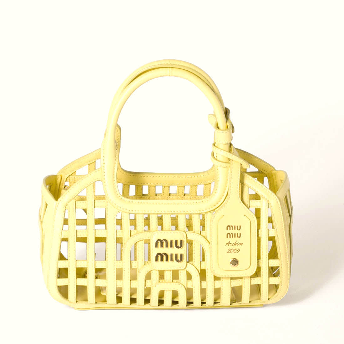 Miu Miu Leather Trimmed Large Yellow Bucket Bag-0