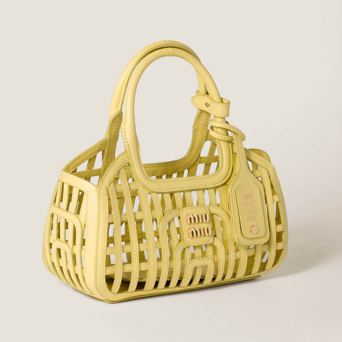 Miu Miu Leather Trimmed Large Yellow Bucket Bag-2