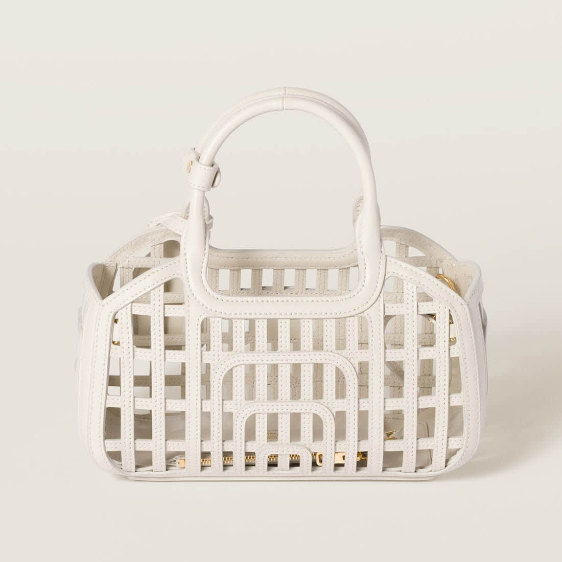 Miu Miu Leather Trimmed Large White Bucket Bag-1