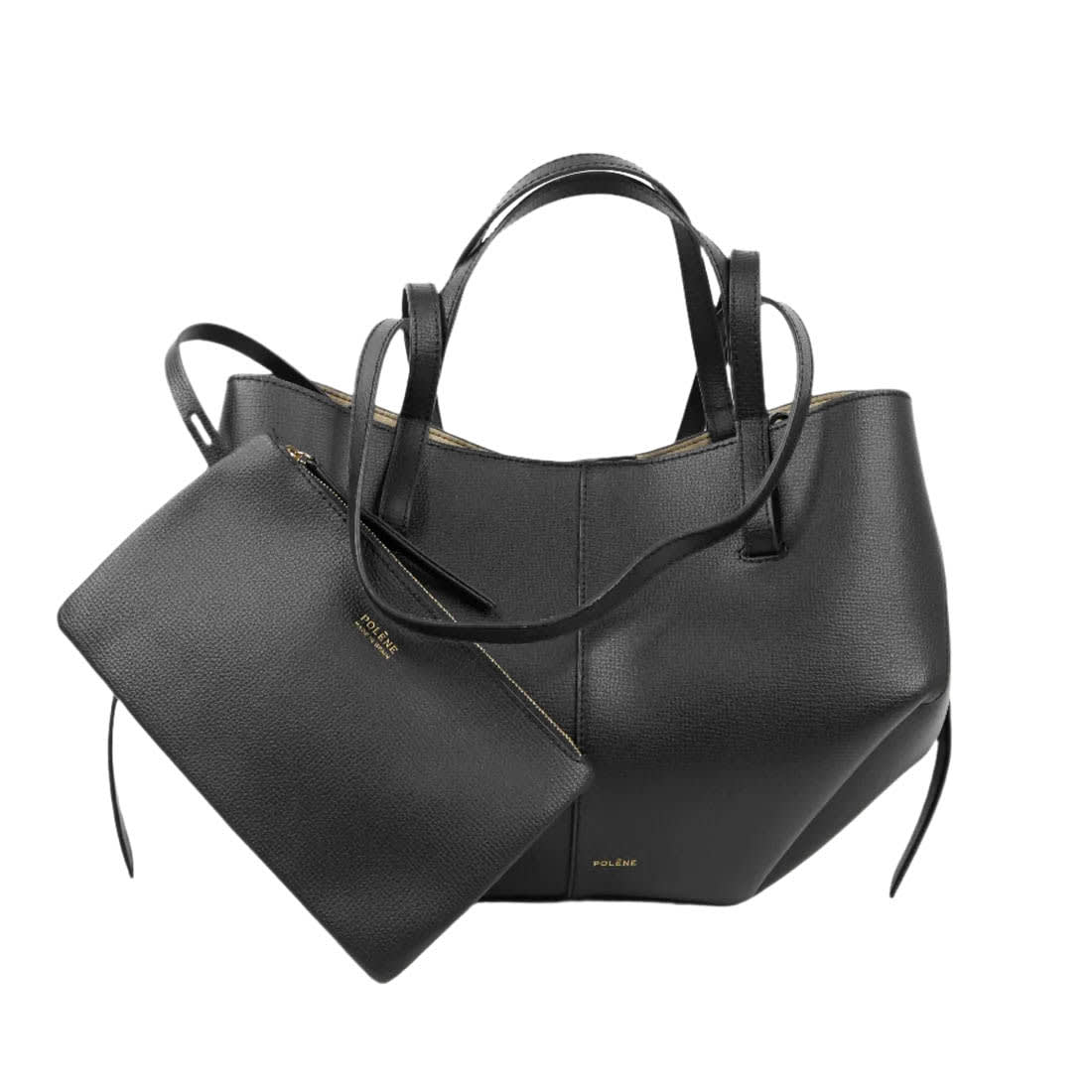 Polene Grained Black Leather Tote Bag-1