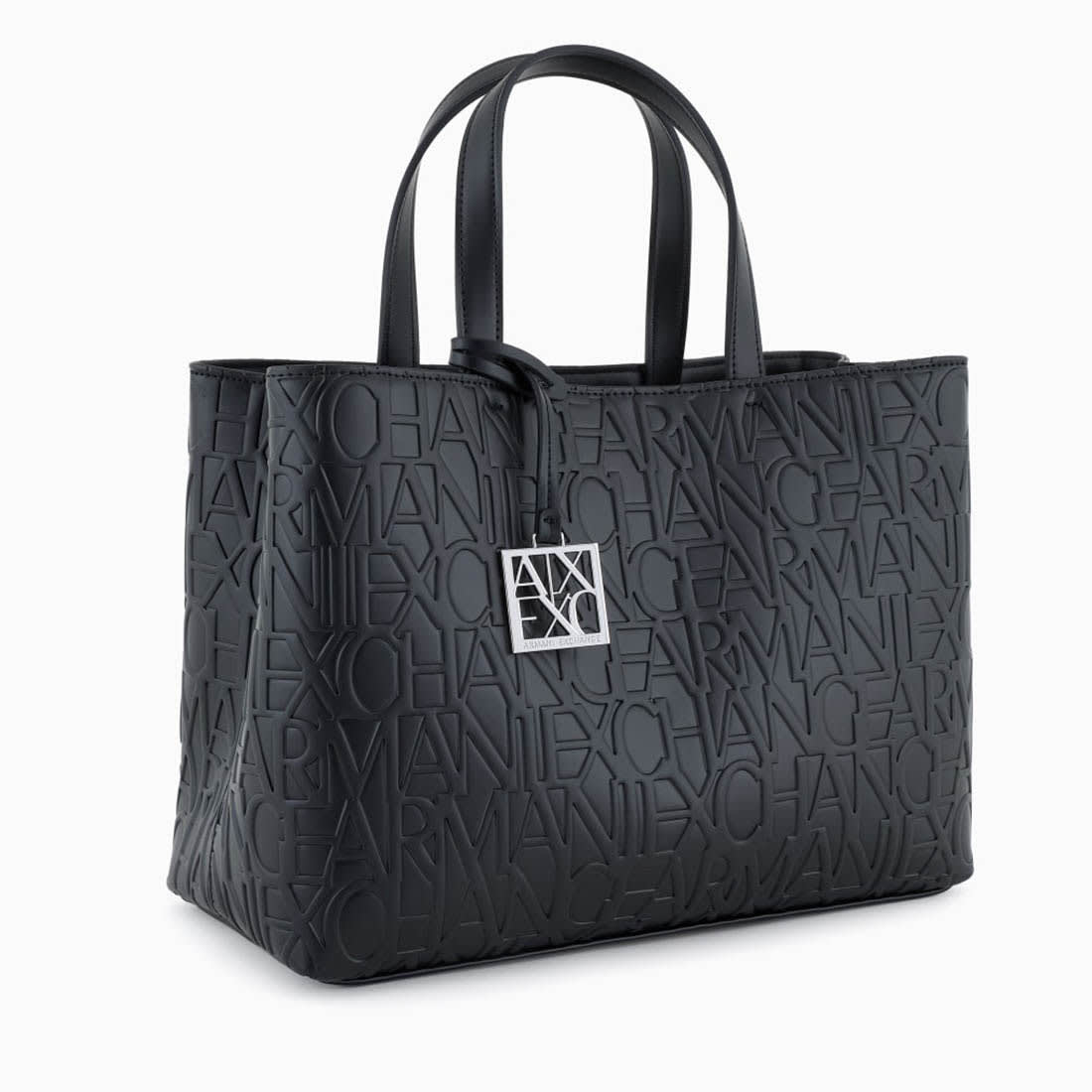 Armani Exchange Glossy Black Embossed Logo Tote Bag-2