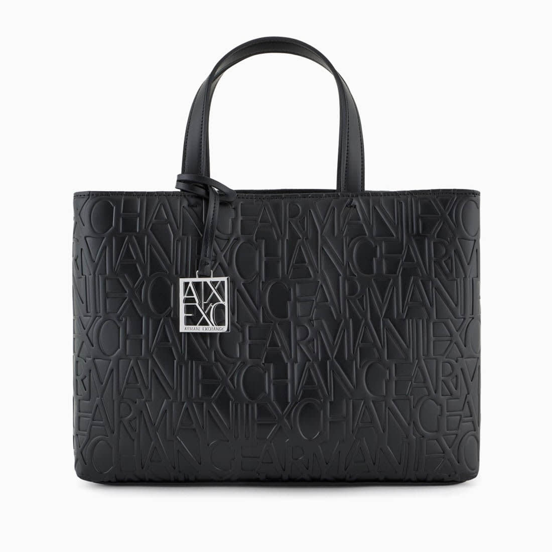 Armani Exchange Glossy Black Embossed Logo Tote Bag-0