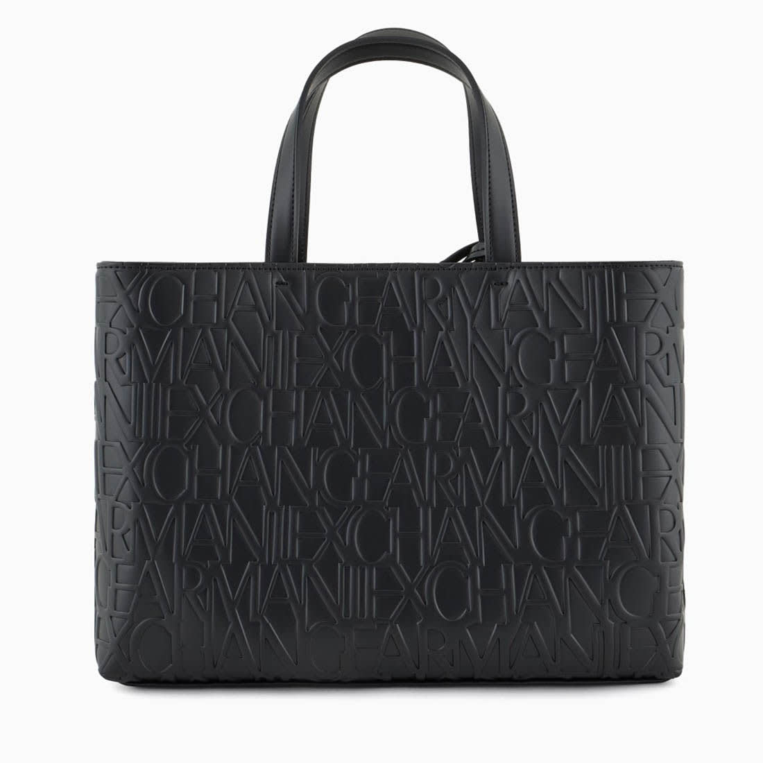Armani Exchange Glossy Black Embossed Logo Tote Bag-3