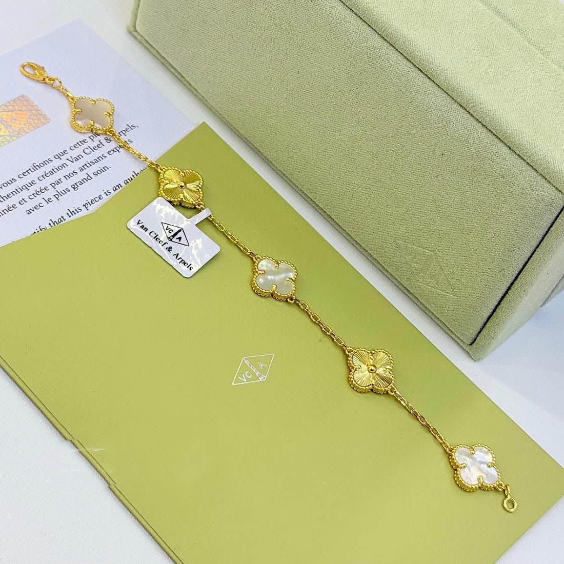 Van Cleef Alhambra White & Gold Bracelets For Women-0