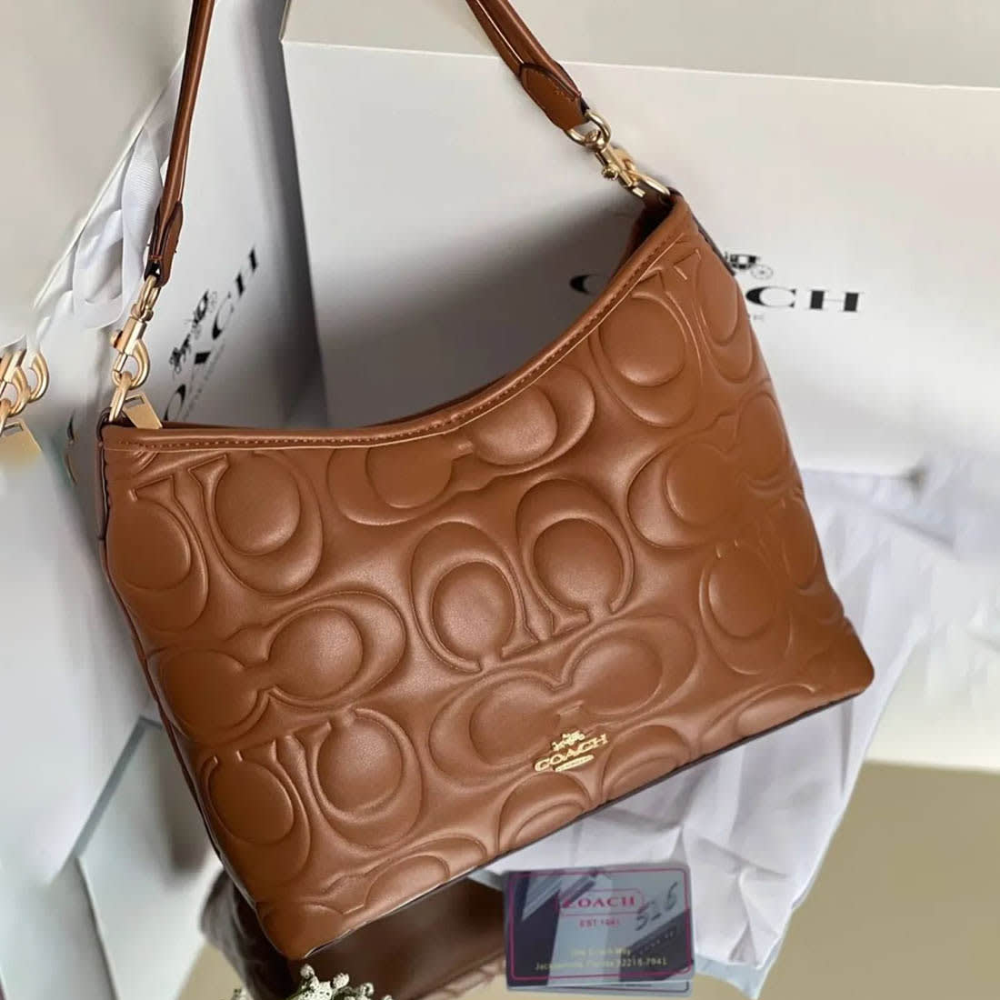 Coach Emboss Laurel Brown Hobo Bag-0