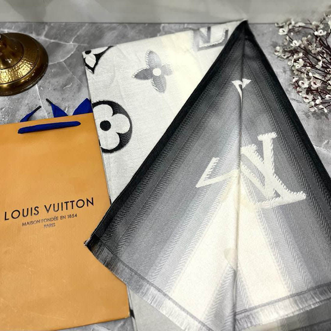 Louis Vuitton White Cashmere Wool Blend Scarf-0