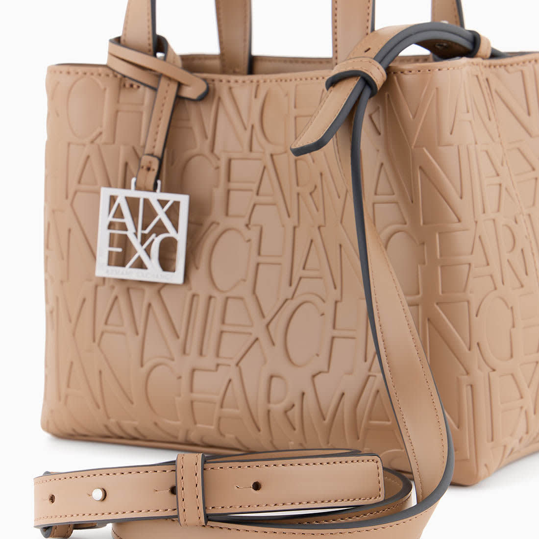 Armani Exchange Glossy Embossed Logo Beige Tote Bag-2