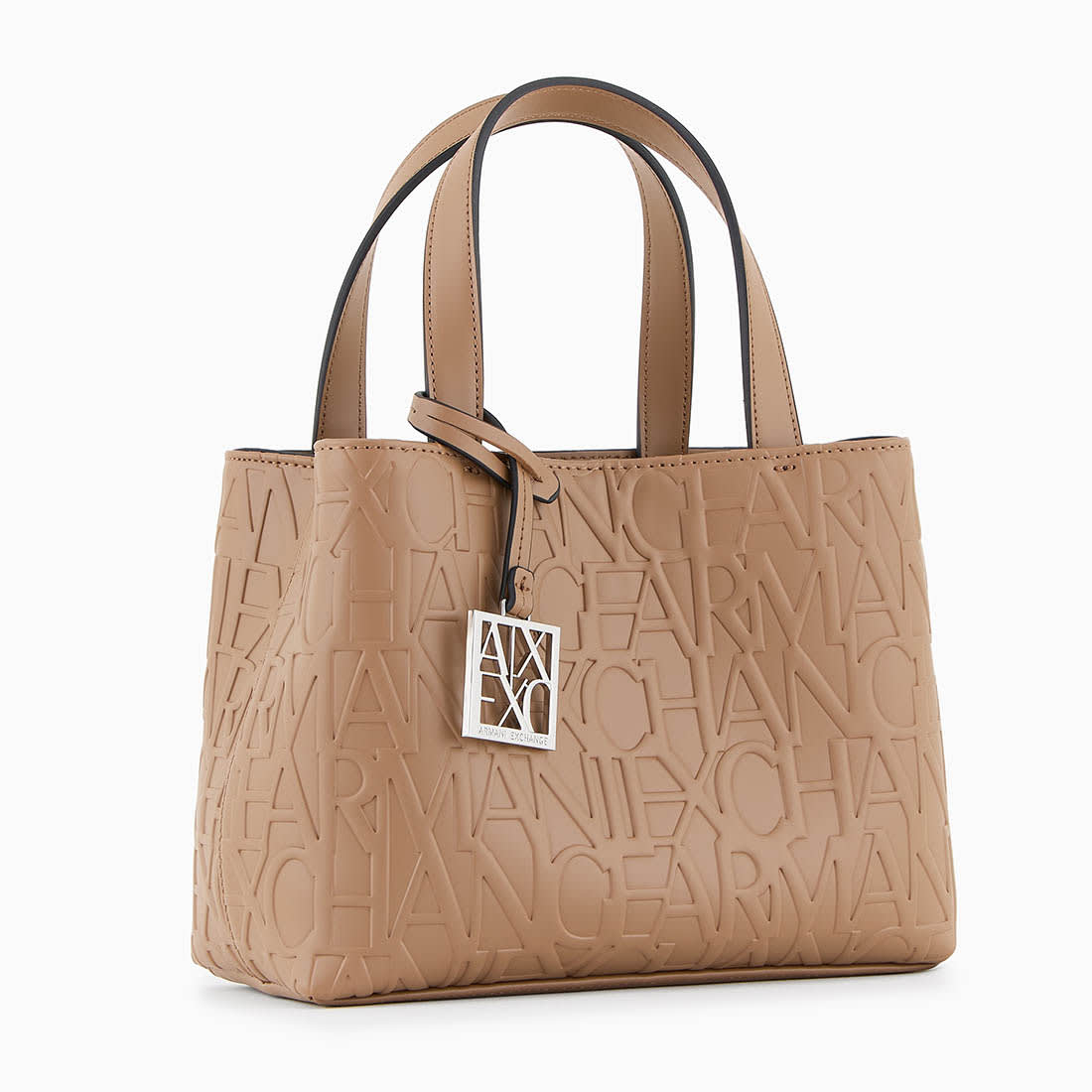 Armani Exchange Glossy Embossed Logo Beige Tote Bag-0
