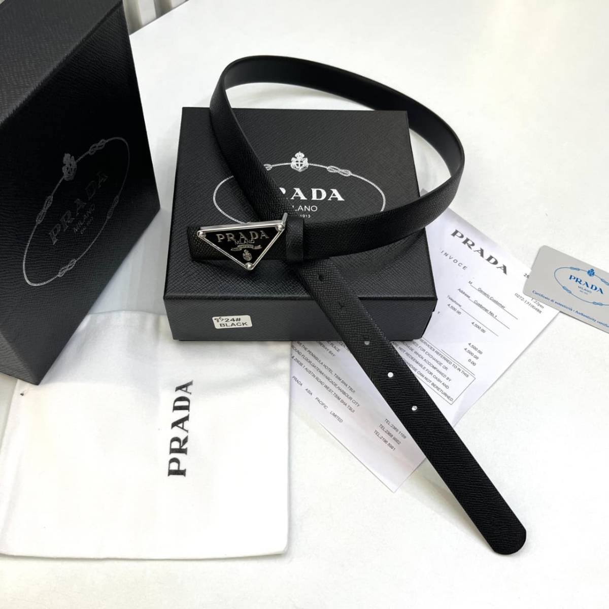 Prada Milano Silver & Black Triangle Buckle Belt-0