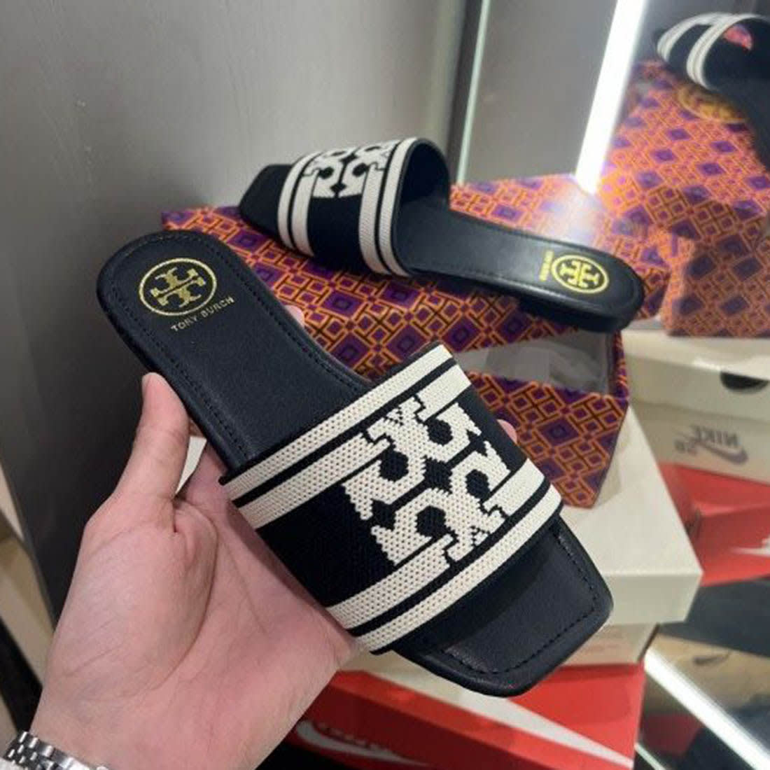 Tory Burch Double T Black Slide-0