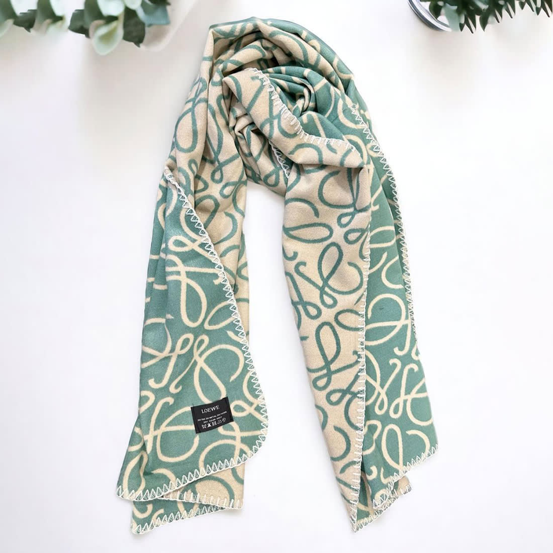 Loewe Anagram Green Scarf-0