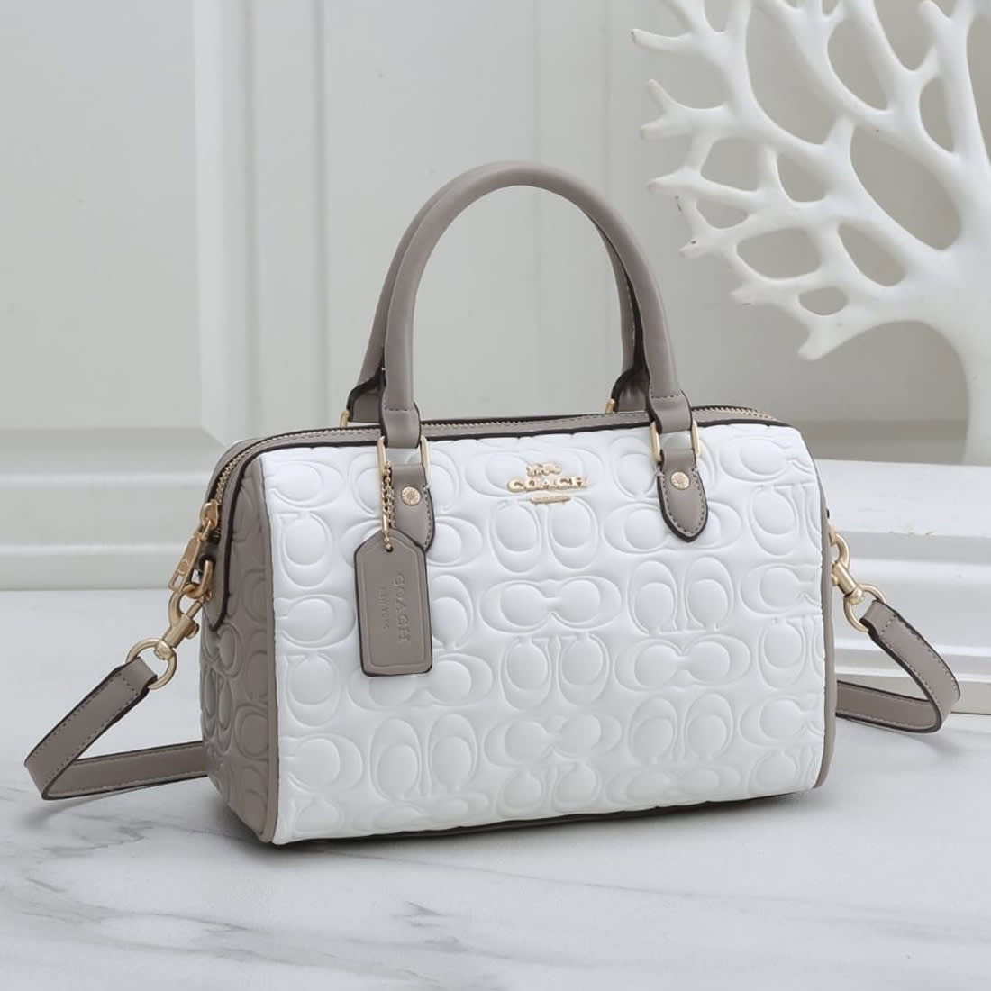 Coach CC Embossed White Speedy Bag-0