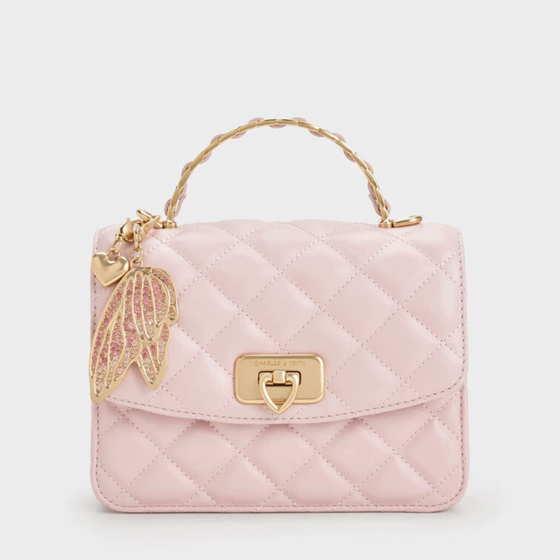 Charles & Keith Cressida Quilted Qiki Pink Sling Bag-0
