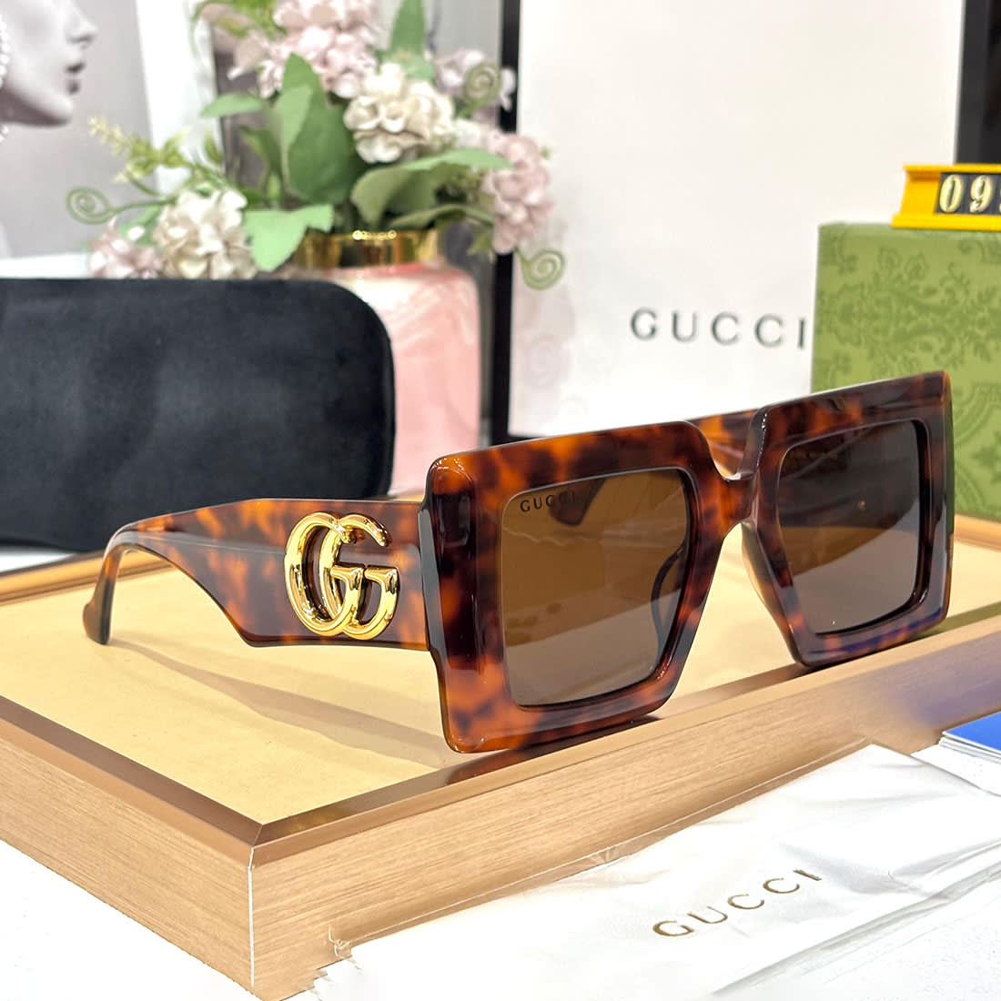 Gucci Oversized Square Brown Women's Sunglasses-0