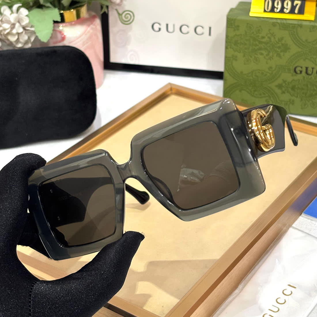 Gucci Oversized Square Grey Women's Sunglasses-1
