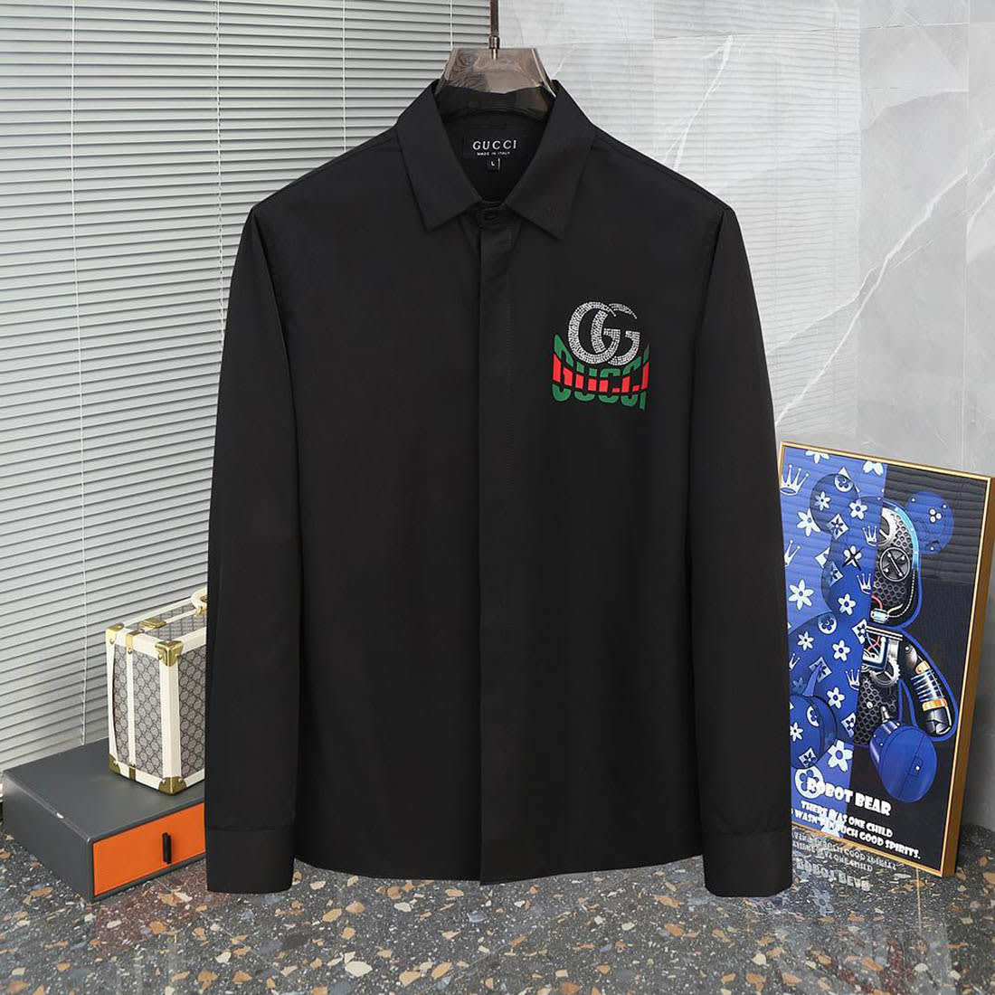 Gucci GG Embroidery Black Cotton Shirt-0