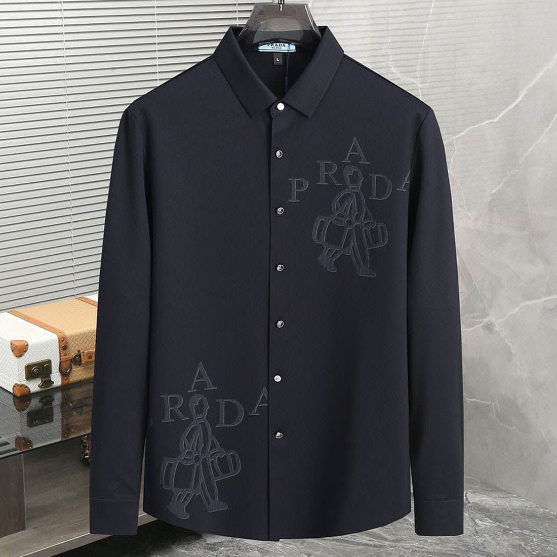 Prada Embroidery Black Cotton Shirt-0