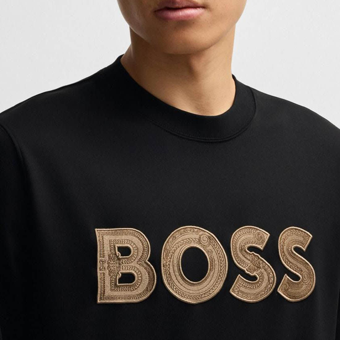 Boss Embroidery Black Cotton Sweatshirt-1