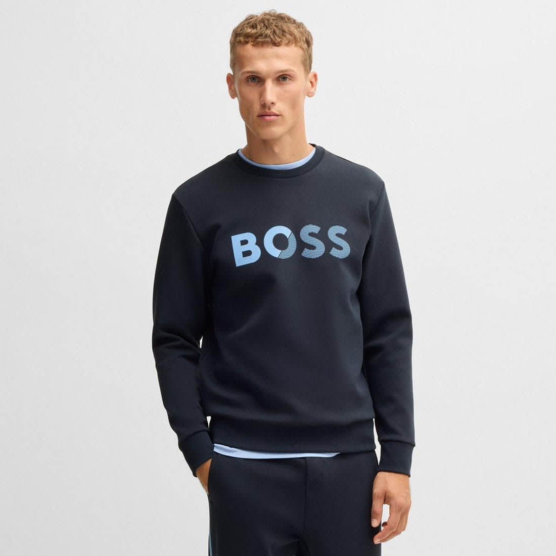 Boss Embroidery Blue Cotton Sweatshirt-0