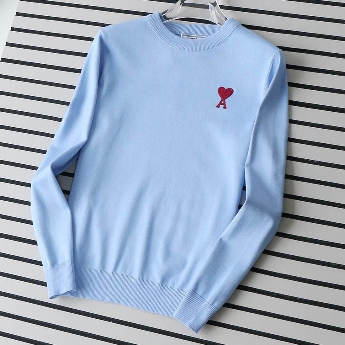 Ami Paris Ami De Cœur Sky Blue Crewneck Pullover-0