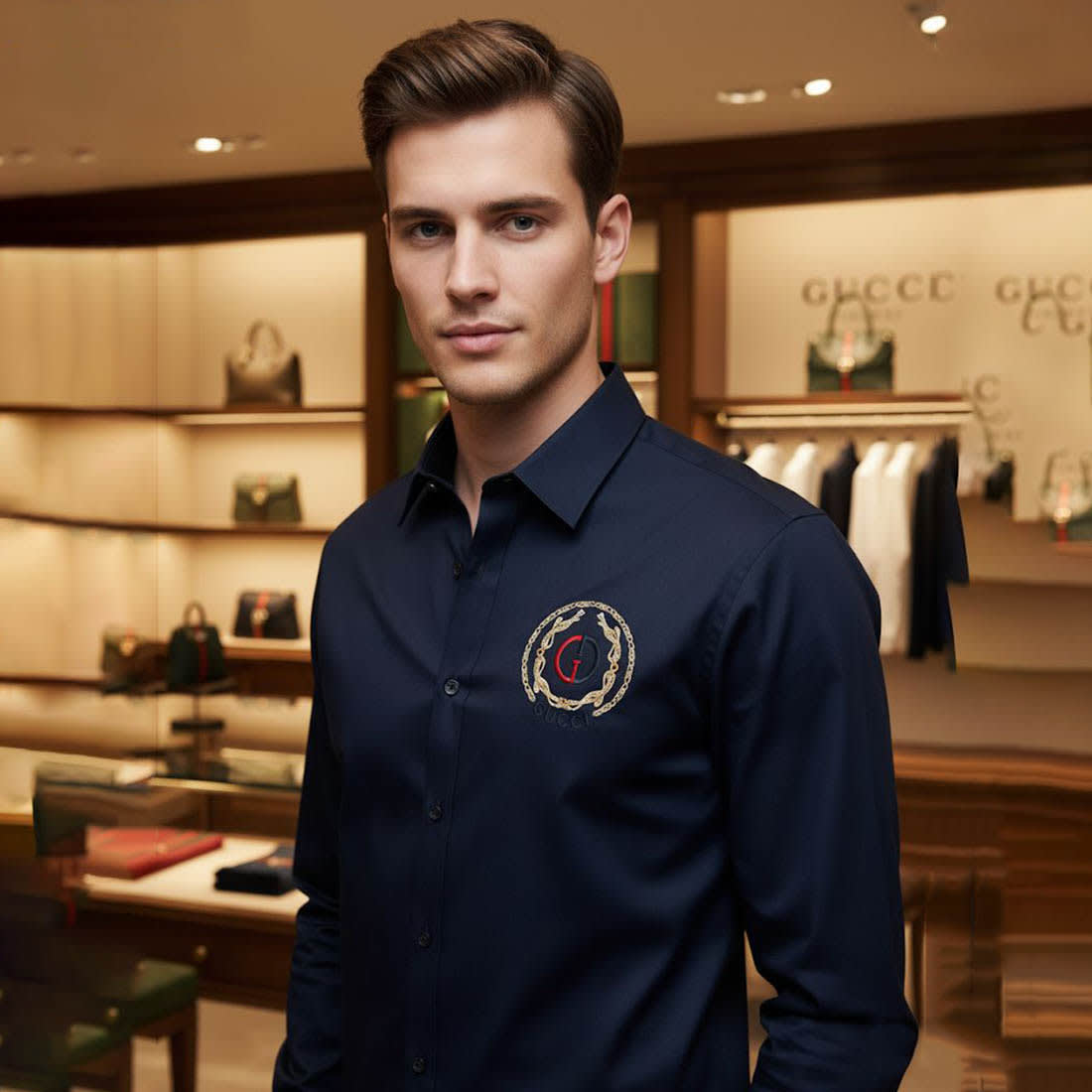 Gucci GG Embroidery Black Cotton Shirt-0