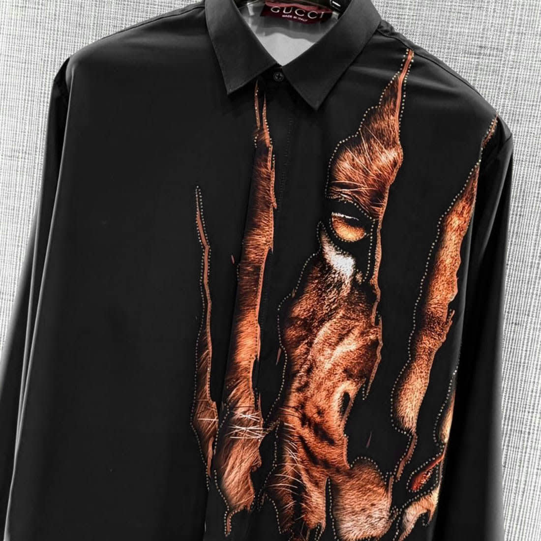 Gucci Tiger Claw & Eye Graphic Black Cotton Shirt-2