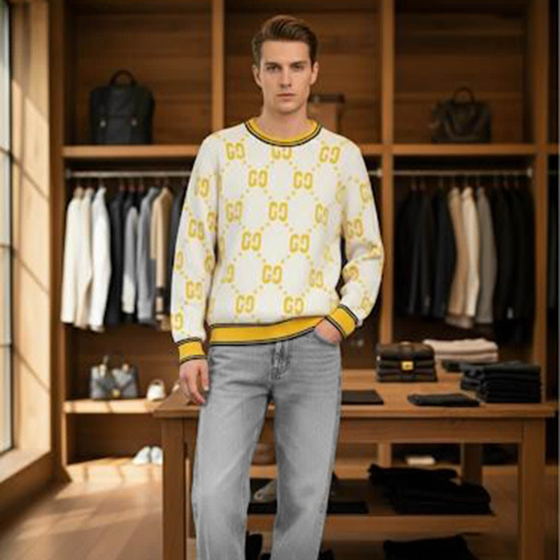 Gucci GG Shadow Logo Wool White Jacquard Pullover-1