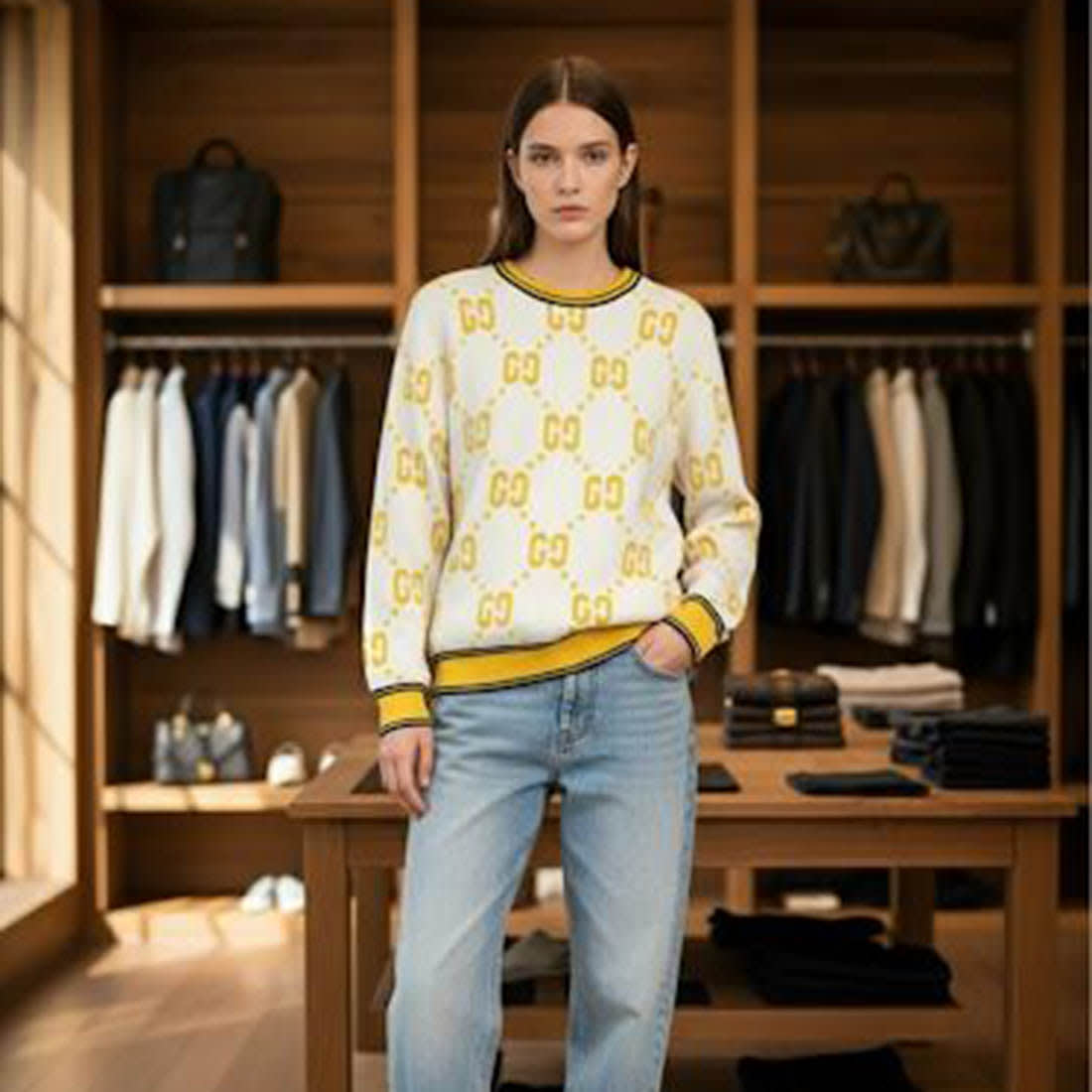 Gucci GG Shadow Logo Wool White Jacquard Women Pullover-2