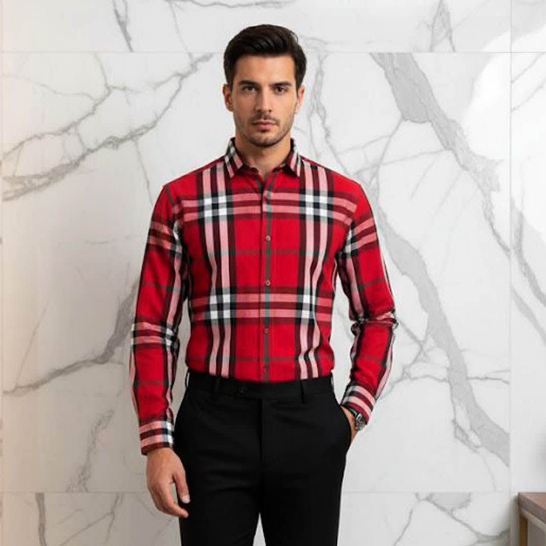 Burberry Checked Red Premium Shirt-0